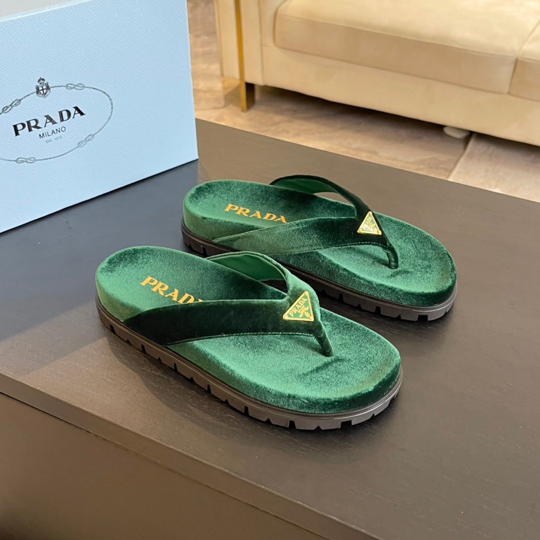 PRA RUBBER THONG SANDALS LAUREL GREEN VELVET - 35