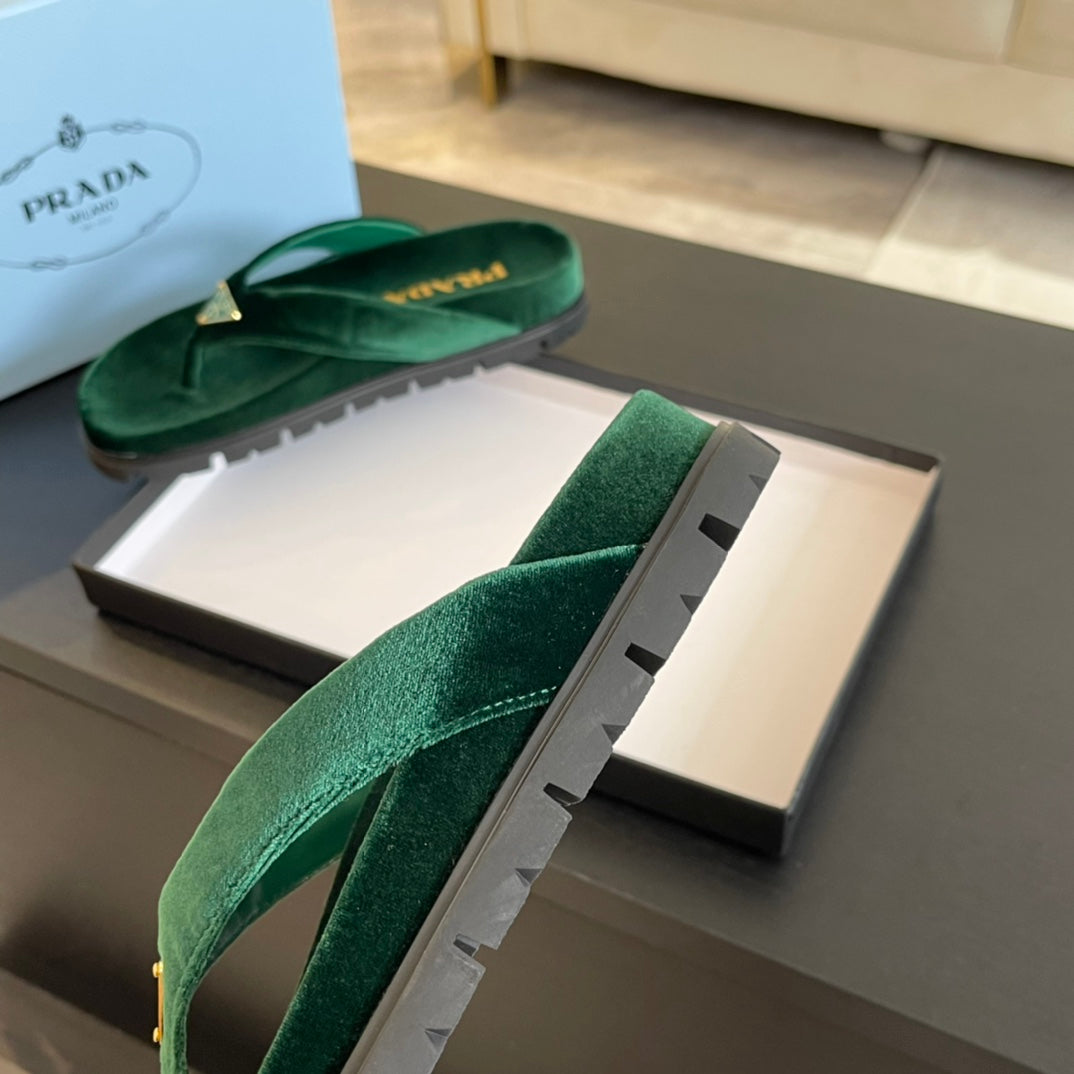 PRA RUBBER THONG SANDALS LAUREL GREEN VELVET - 35