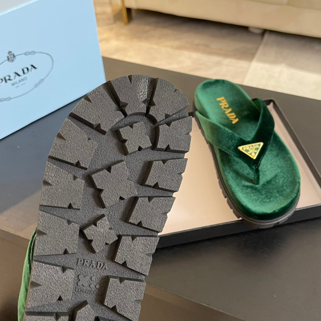 PRA RUBBER THONG SANDALS LAUREL GREEN VELVET - 35