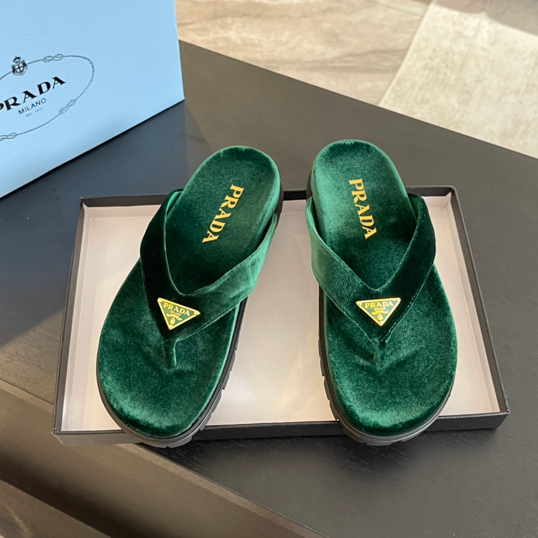 PRA RUBBER THONG SANDALS LAUREL GREEN VELVET - 35