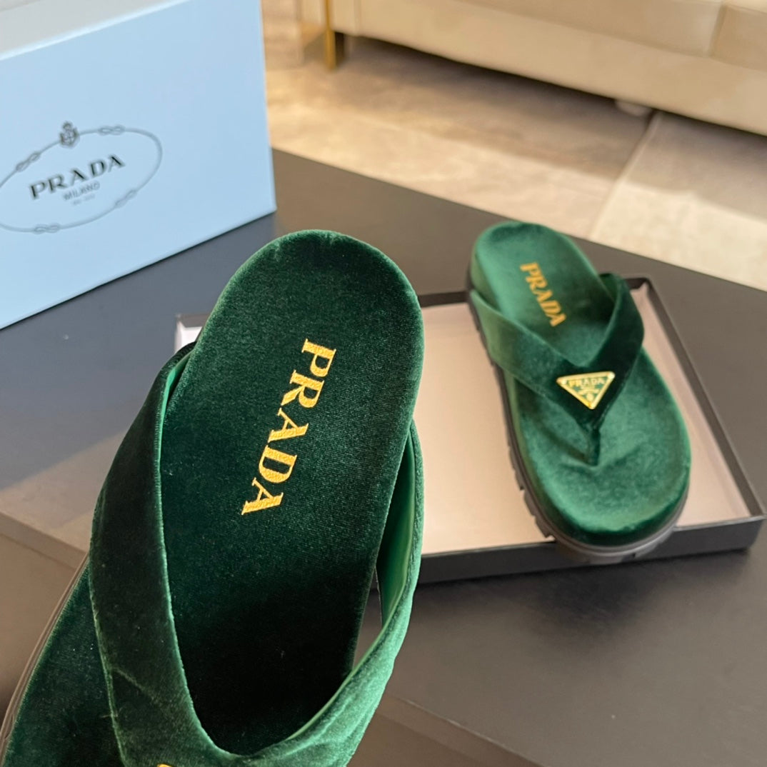 PRA RUBBER THONG SANDALS LAUREL GREEN VELVET - 35