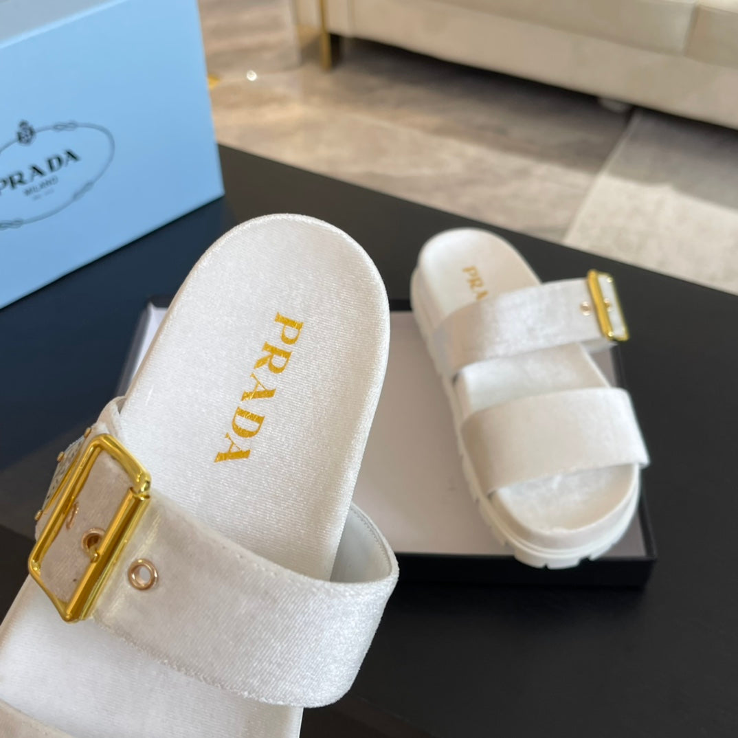 PRA SLIDES SANDALS WHITE VELVET - 35