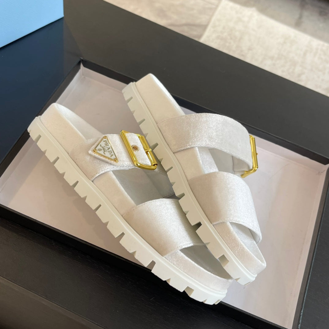 PRA SLIDES SANDALS WHITE VELVET - 35
