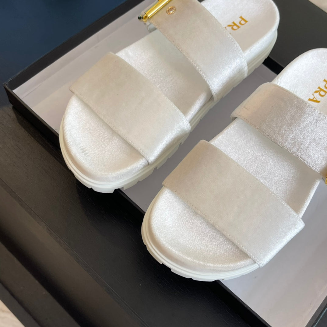 PRA SLIDES SANDALS WHITE VELVET - 35
