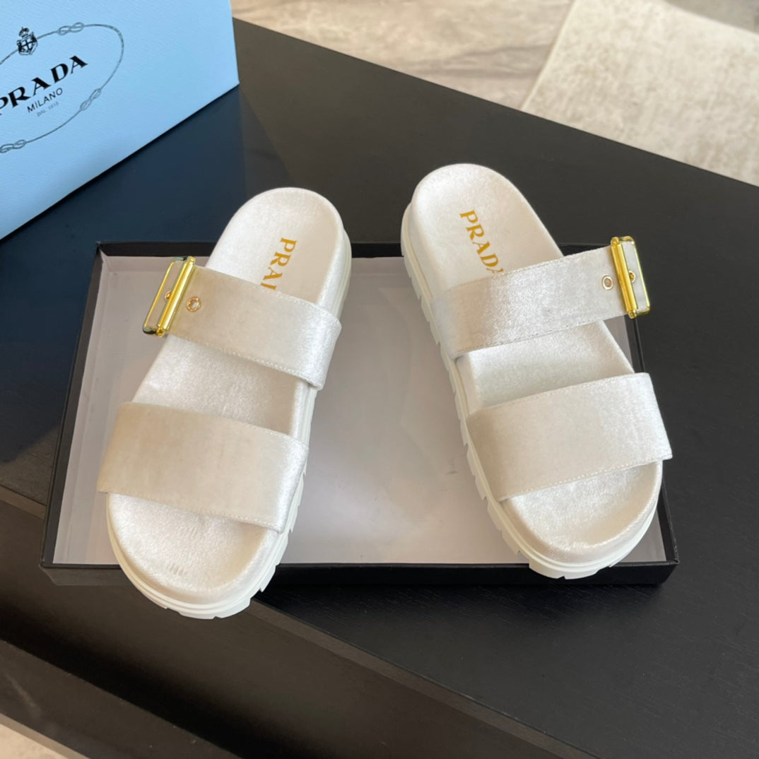 PRA SLIDES SANDALS WHITE VELVET - 35