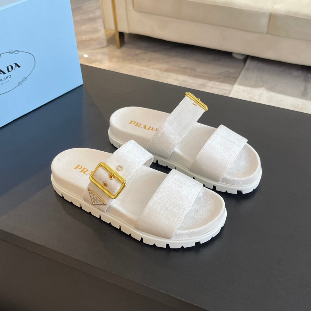 PRA SLIDES SANDALS WHITE VELVET - 35