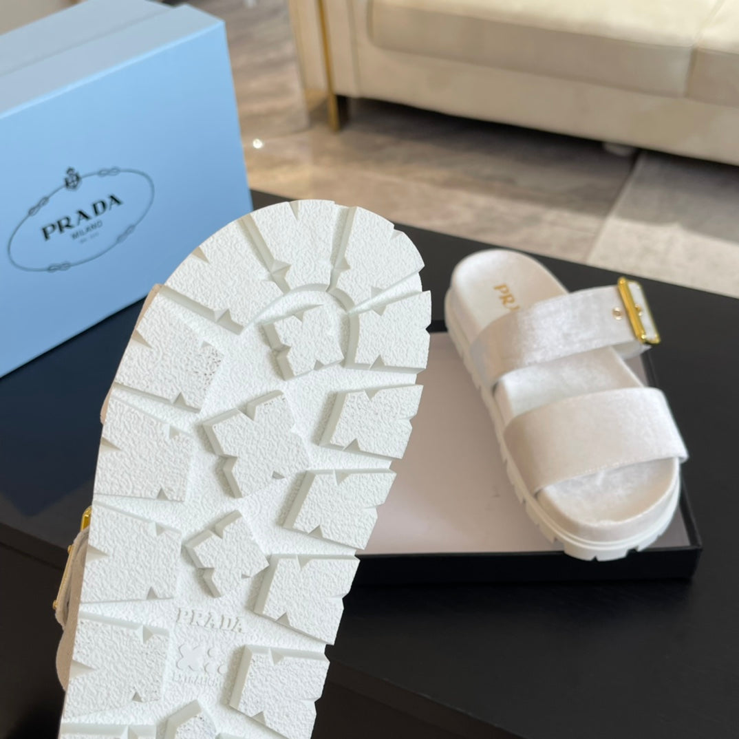 PRA SLIDES SANDALS WHITE VELVET - 35
