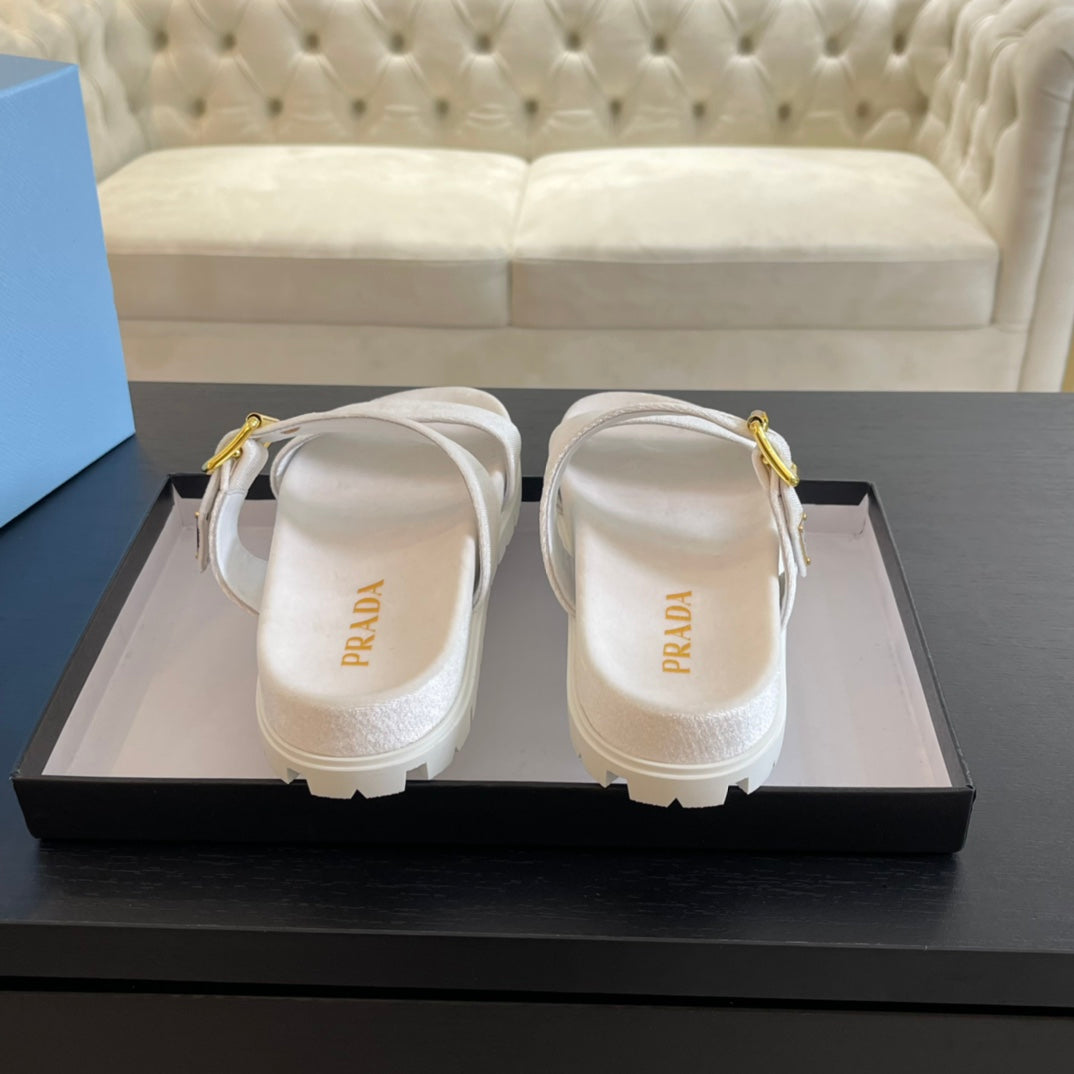 PRA SLIDES SANDALS WHITE VELVET - 35