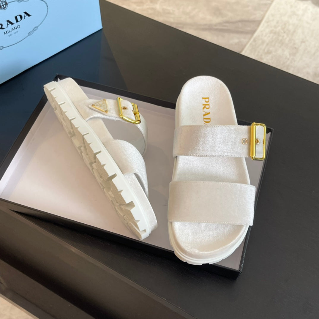 PRA SLIDES SANDALS WHITE VELVET - 35