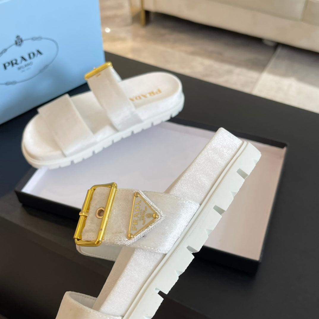 PRA SLIDES SANDALS WHITE VELVET - 35