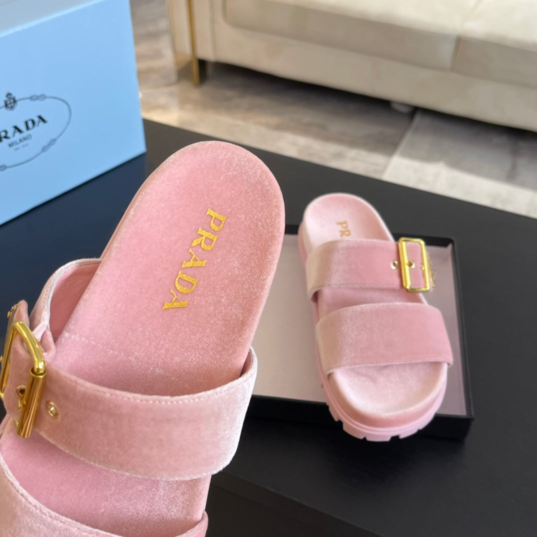 PRA SLIDES SANDALS LIGHT PINK VELVET - 35
