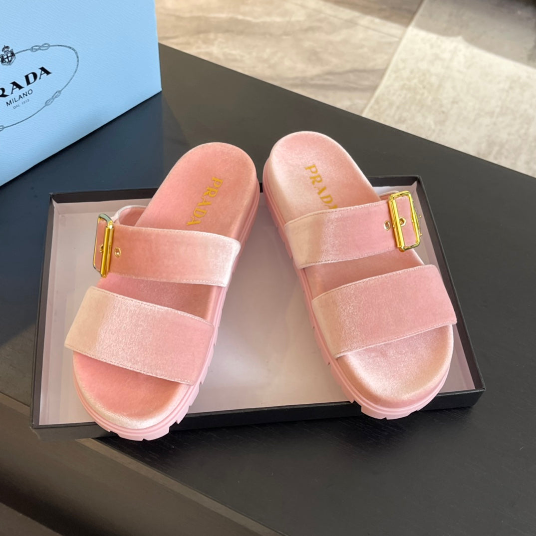 PRA SLIDES SANDALS LIGHT PINK VELVET - 35
