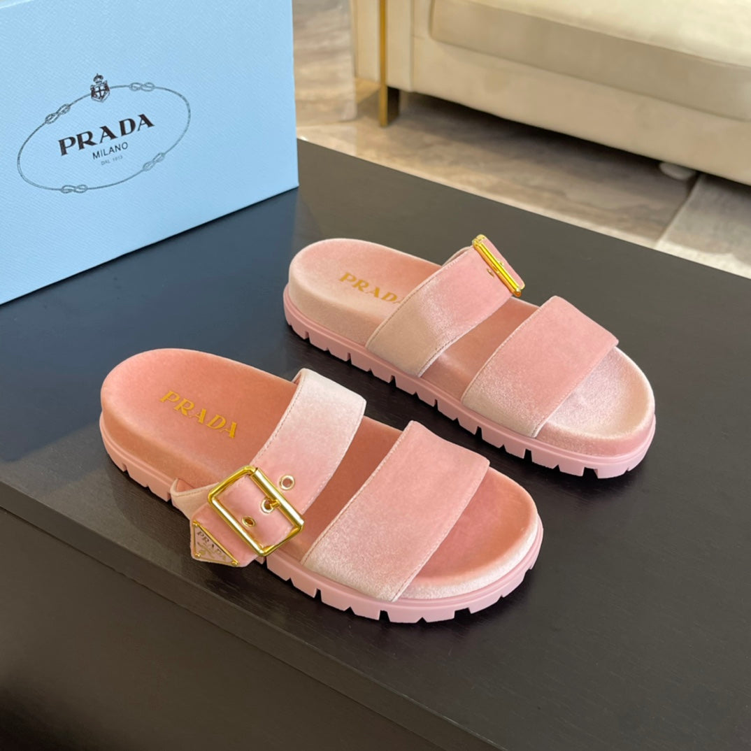 PRA SLIDES SANDALS LIGHT PINK VELVET - 35