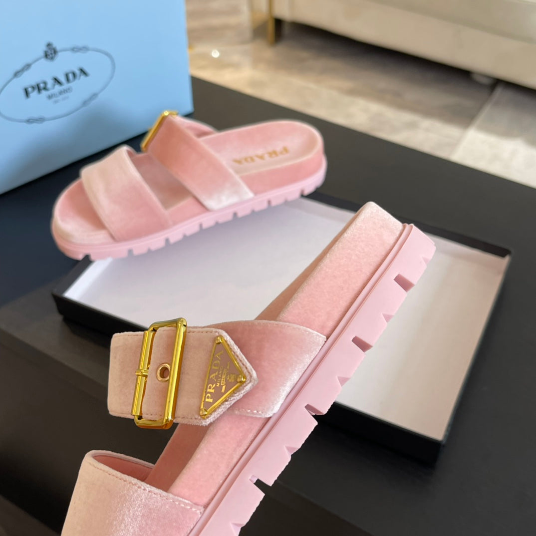 PRA SLIDES SANDALS LIGHT PINK VELVET - 35