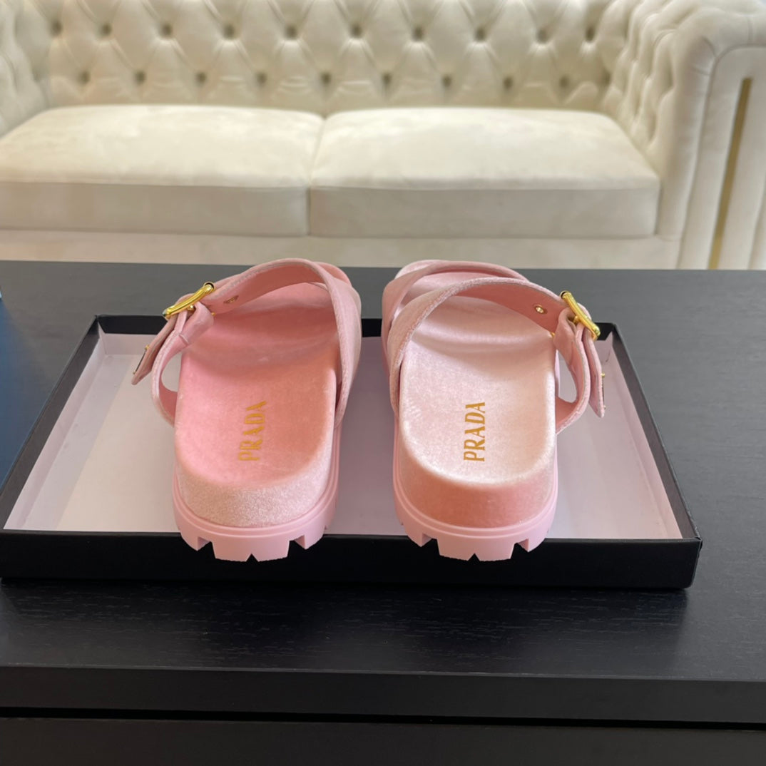 PRA SLIDES SANDALS LIGHT PINK VELVET - 35