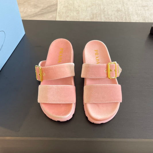 PRA SLIDES SANDALS LIGHT PINK VELVET - 35
