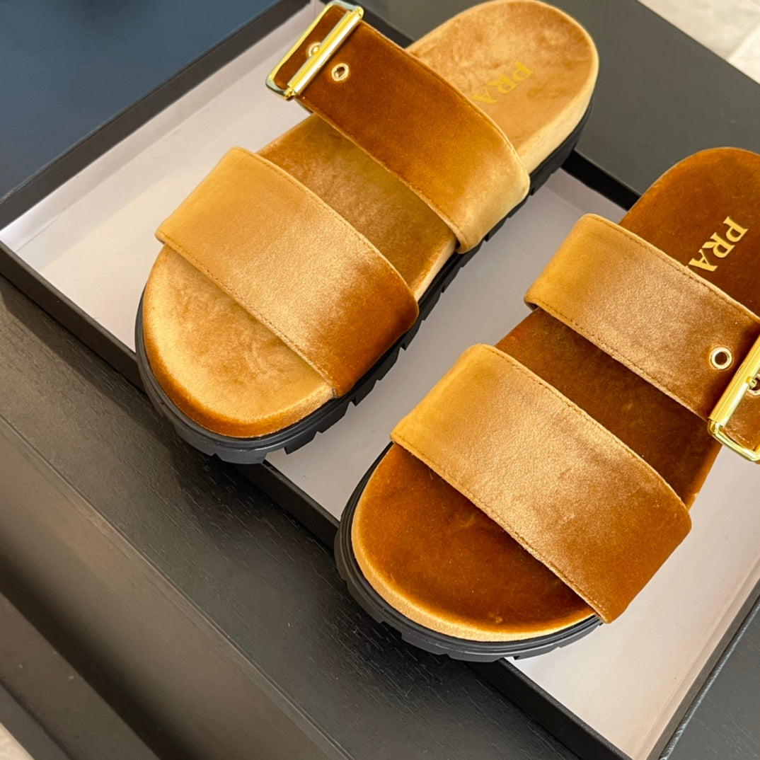 PRA SLIDES SANDALS OCHRE VELVET - 35