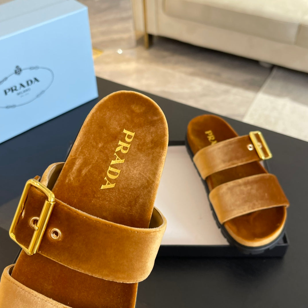 PRA SLIDES SANDALS OCHRE VELVET - 35