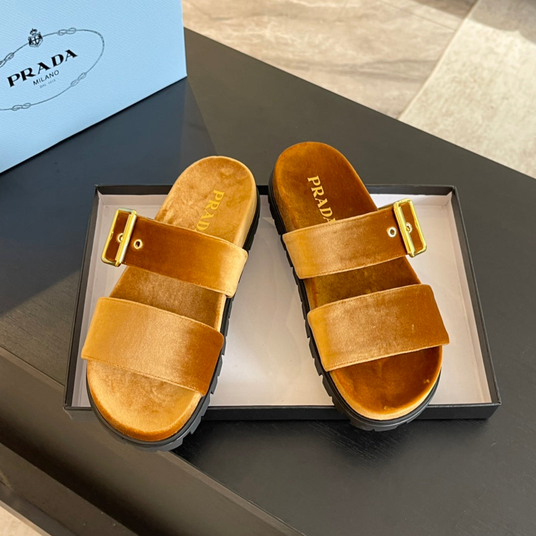 PRA SLIDES SANDALS OCHRE VELVET - 35