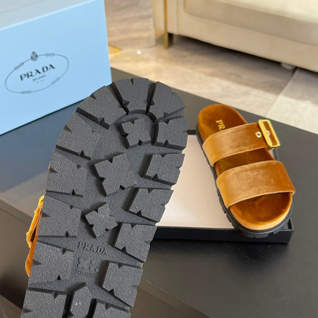 PRA SLIDES SANDALS OCHRE VELVET - 35
