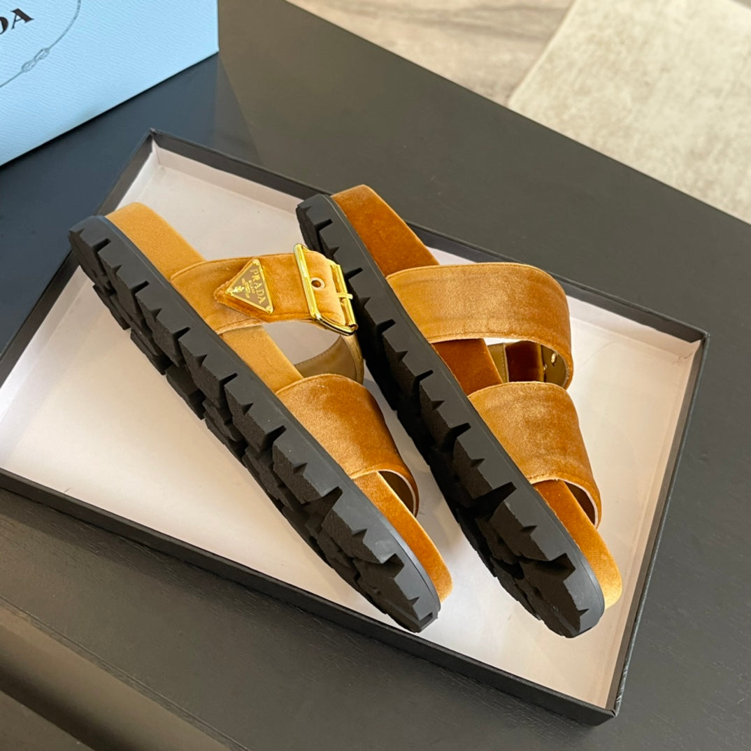 PRA SLIDES SANDALS OCHRE VELVET - 35