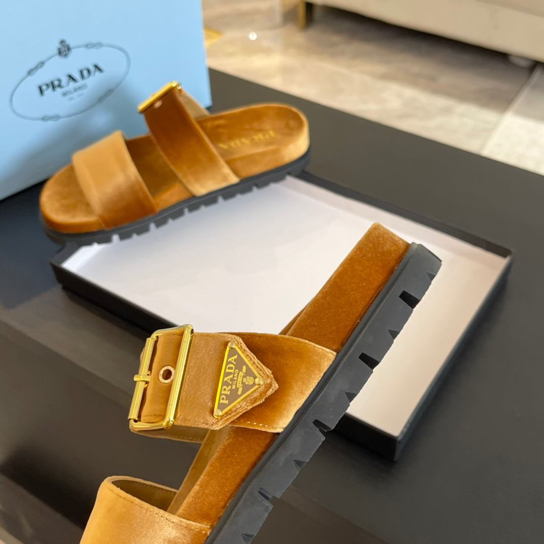 PRA SLIDES SANDALS OCHRE VELVET - 35