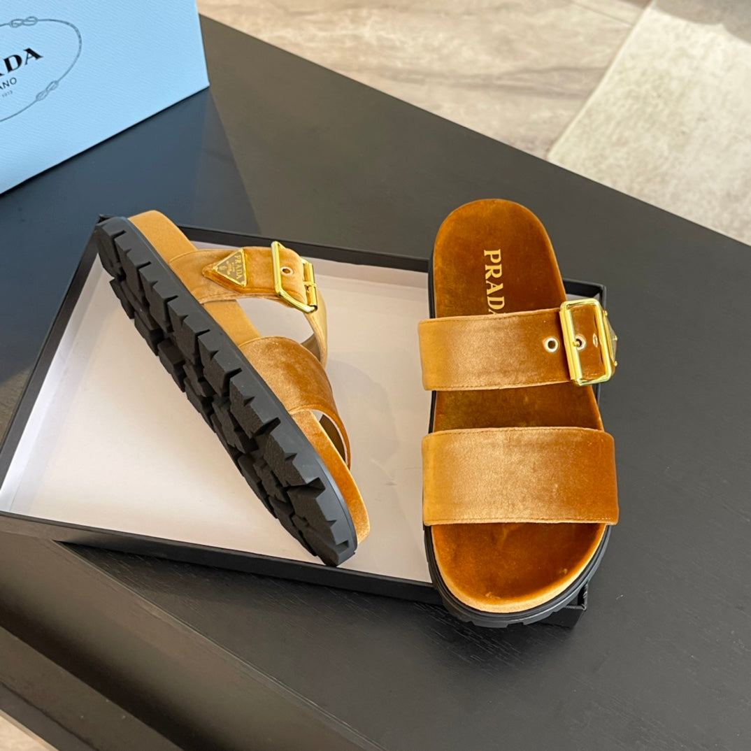 PRA SLIDES SANDALS OCHRE VELVET - 35