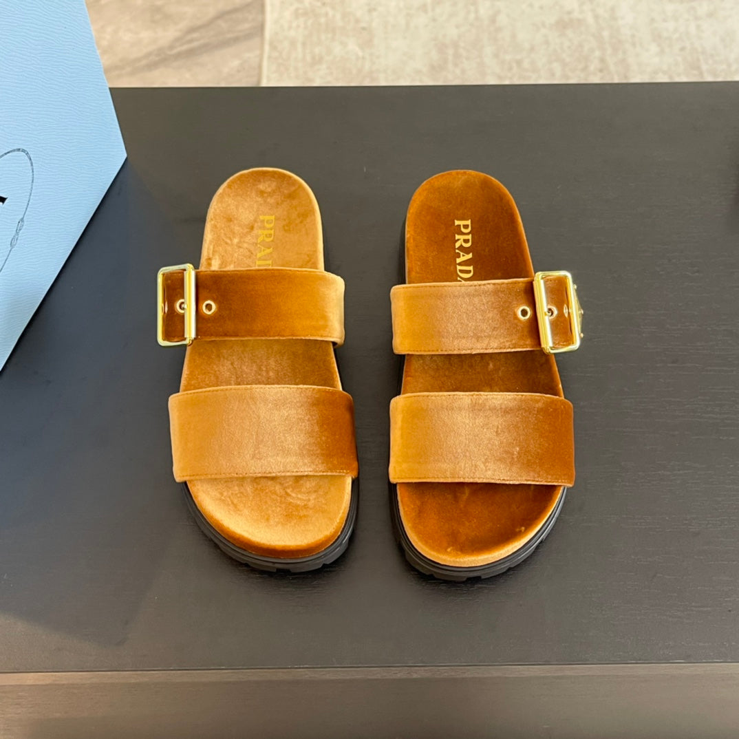 PRA SLIDES SANDALS OCHRE VELVET - 35