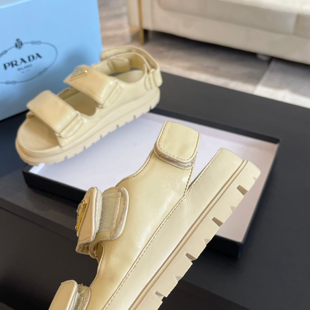PRA FLAT NAPPA SANDALS BEIGE LAMBSKIN - 35