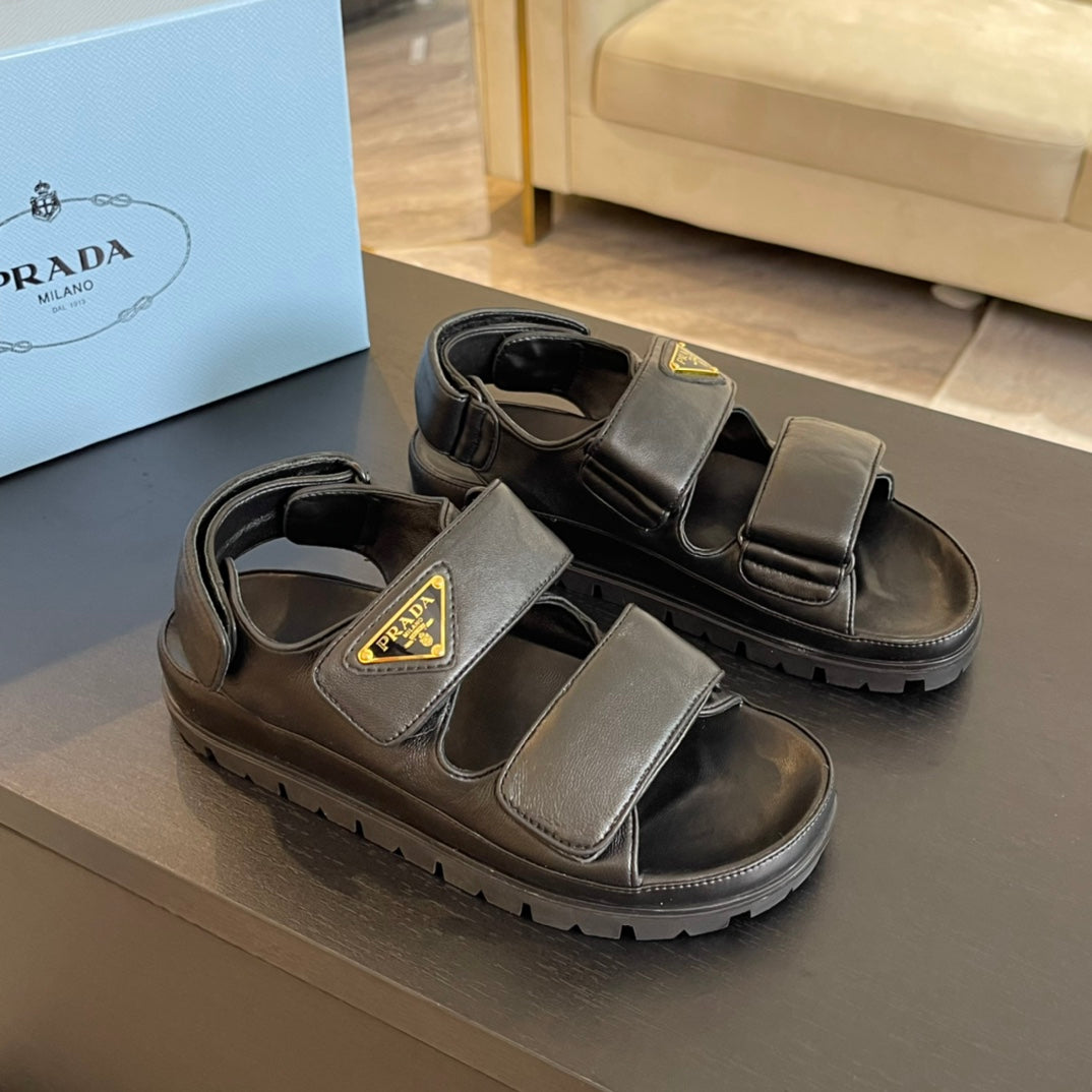 PRA FLAT NAPPA SANDALS BLACK LAMBSKIN - 35