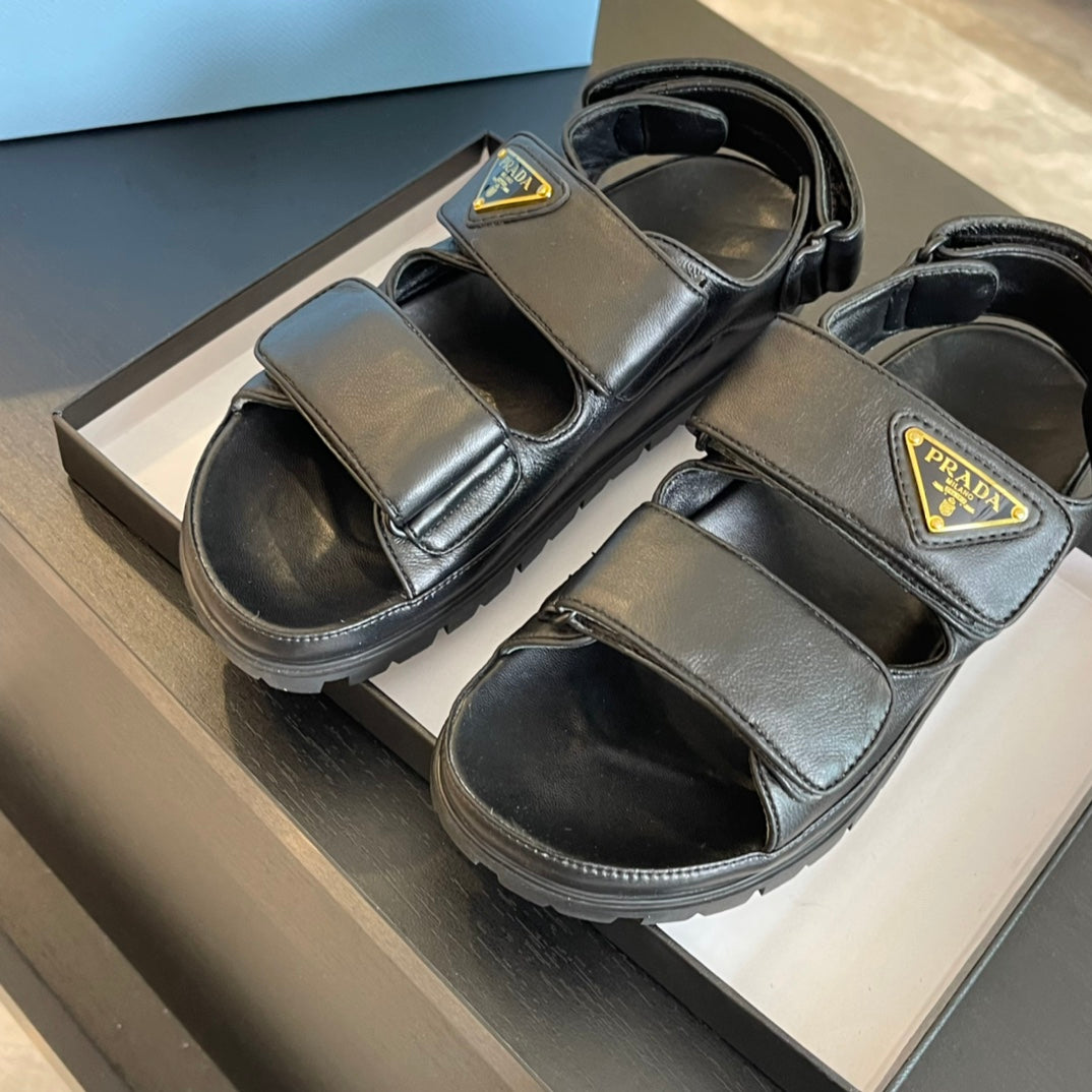 PRA FLAT NAPPA SANDALS BLACK LAMBSKIN - 35