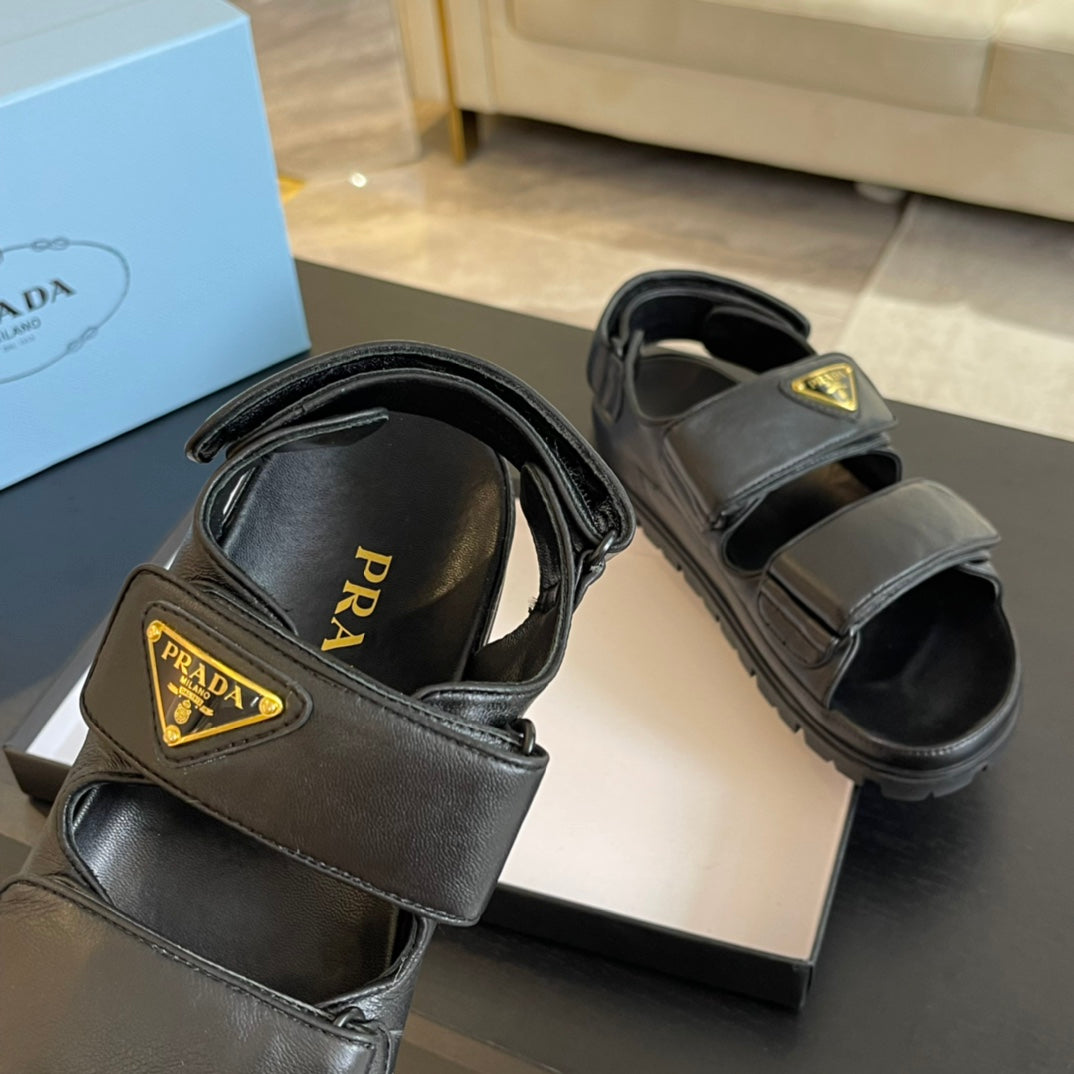 PRA FLAT NAPPA SANDALS BLACK LAMBSKIN - 35