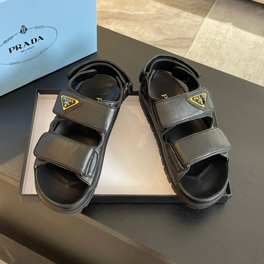 PRA FLAT NAPPA SANDALS BLACK LAMBSKIN - 35