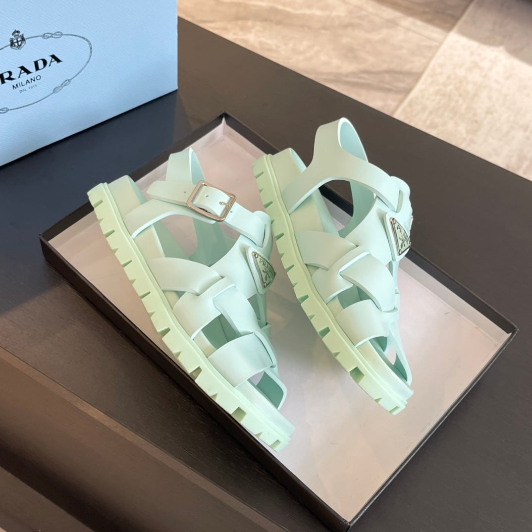 PRA CRISSCROSS RUBBER SANDALS MINT CALFSKIN - 35