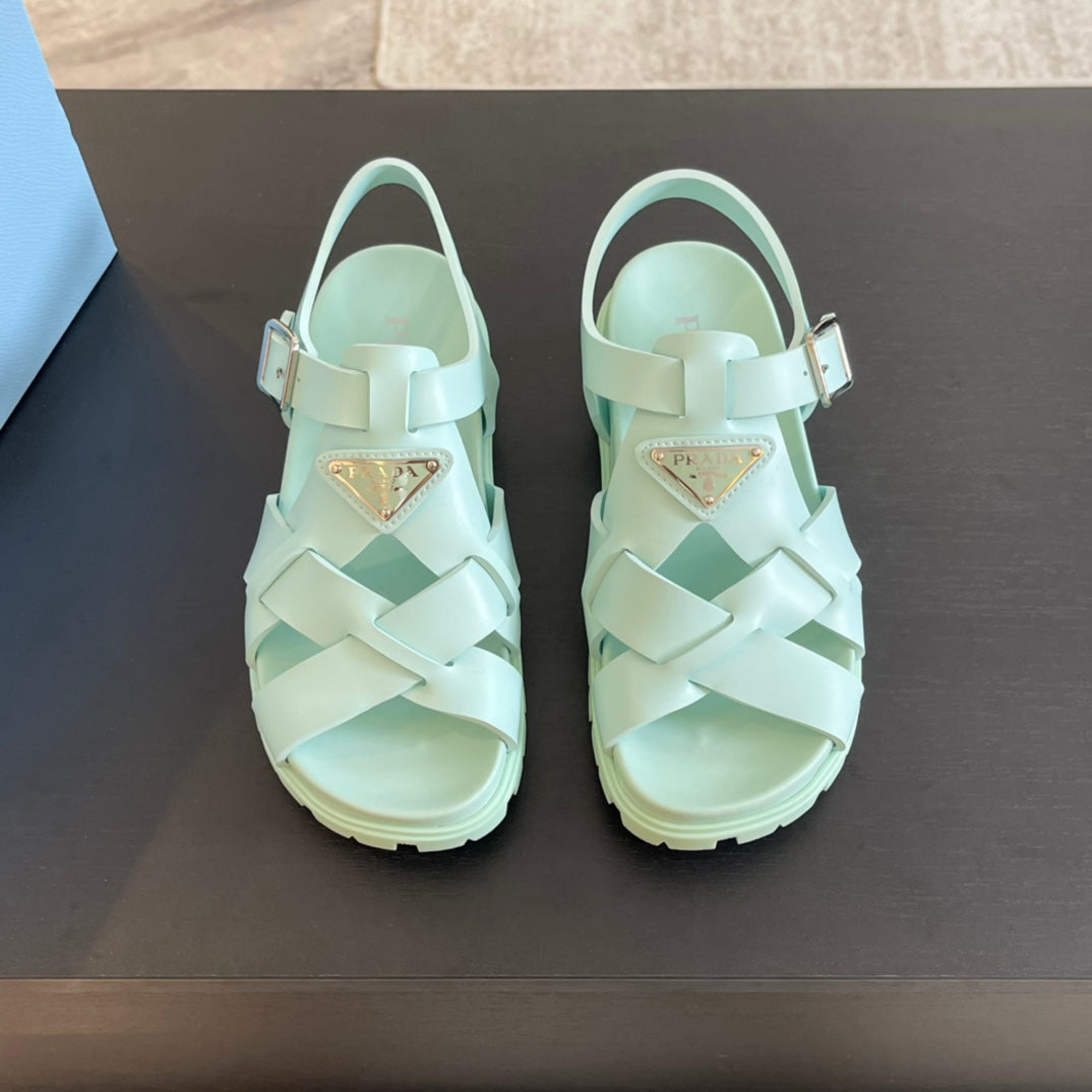PRA CRISSCROSS RUBBER SANDALS MINT CALFSKIN - 35