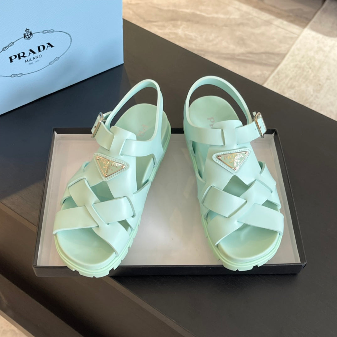 PRA CRISSCROSS RUBBER SANDALS MINT CALFSKIN - 35