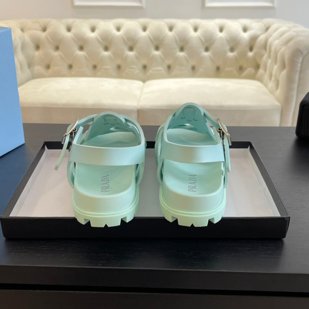 PRA CRISSCROSS RUBBER SANDALS MINT CALFSKIN - 35