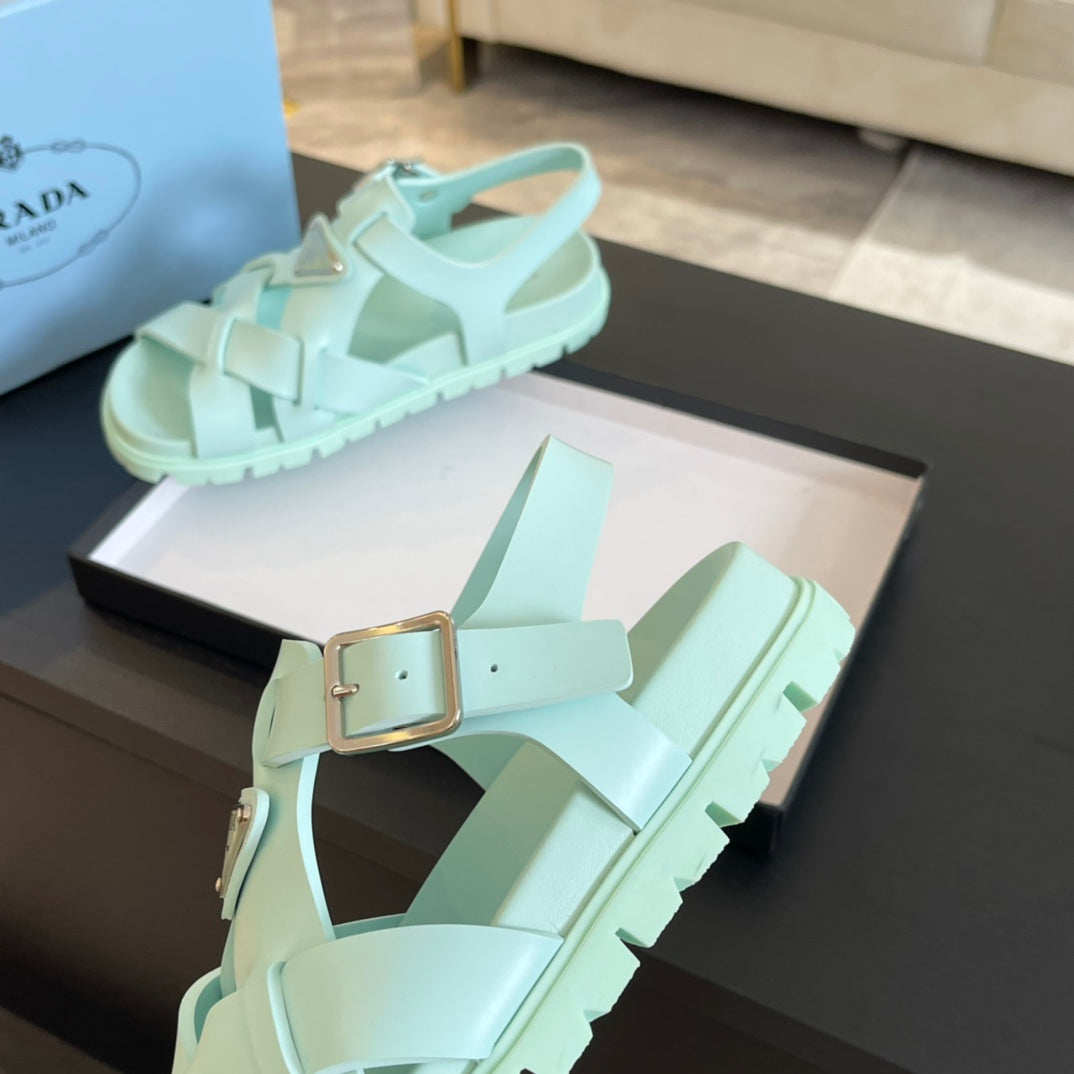 PRA CRISSCROSS RUBBER SANDALS MINT CALFSKIN - 35