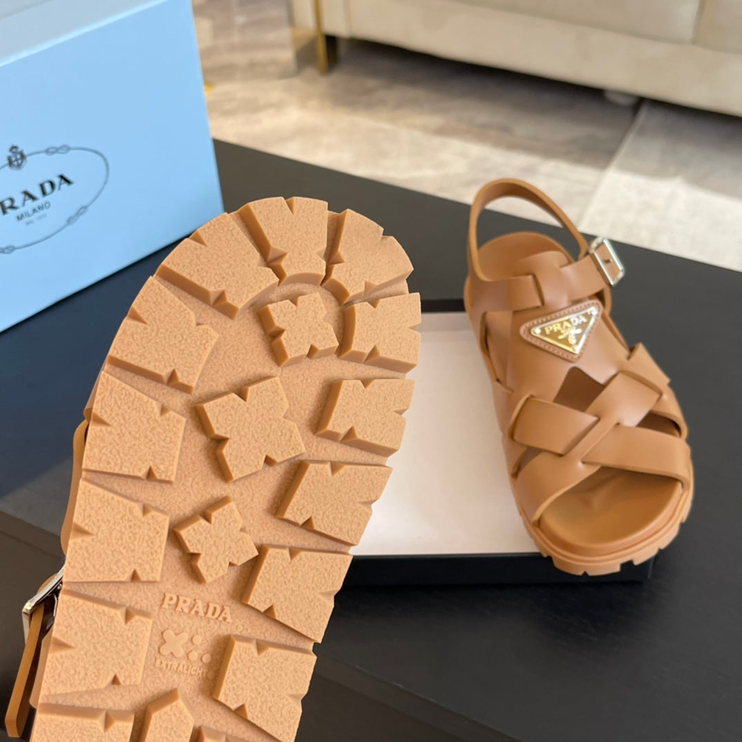 PRA CRISSCROSS RUBBER SANDALS BRONZE CALFSKIN - 35