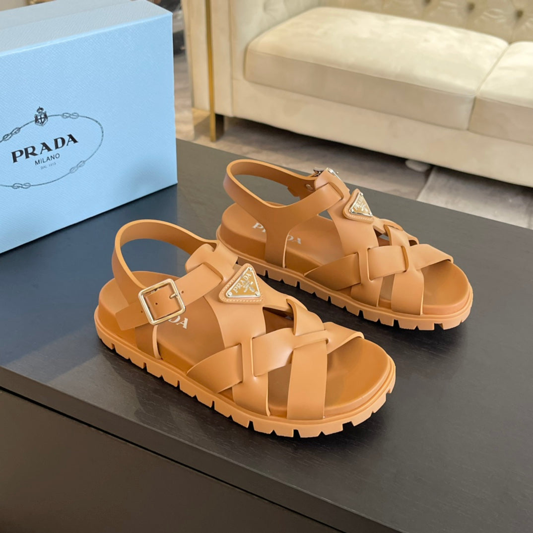 PRA CRISSCROSS RUBBER SANDALS BRONZE CALFSKIN - 35