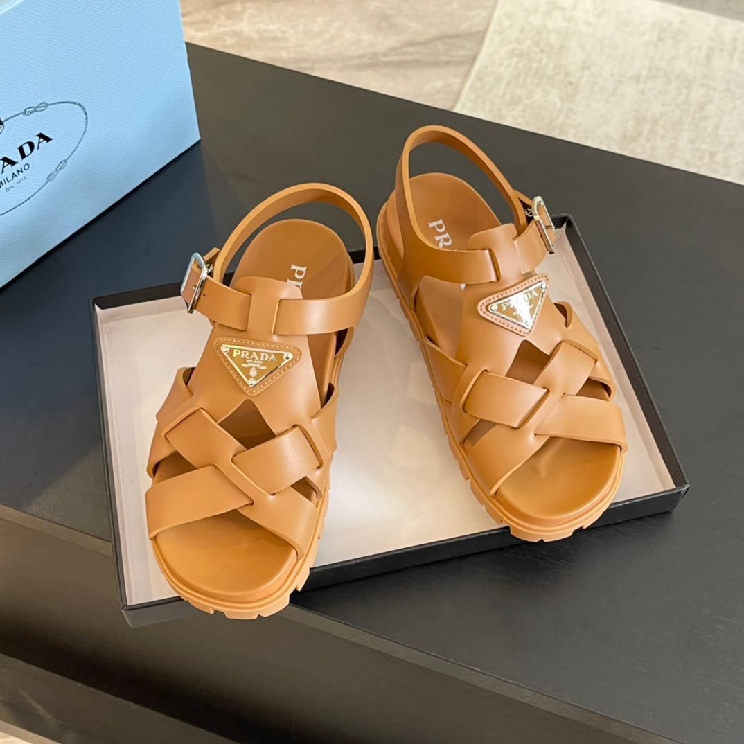 PRA CRISSCROSS RUBBER SANDALS BRONZE CALFSKIN - 35
