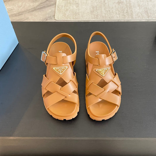 PRA CRISSCROSS RUBBER SANDALS BRONZE CALFSKIN - 35