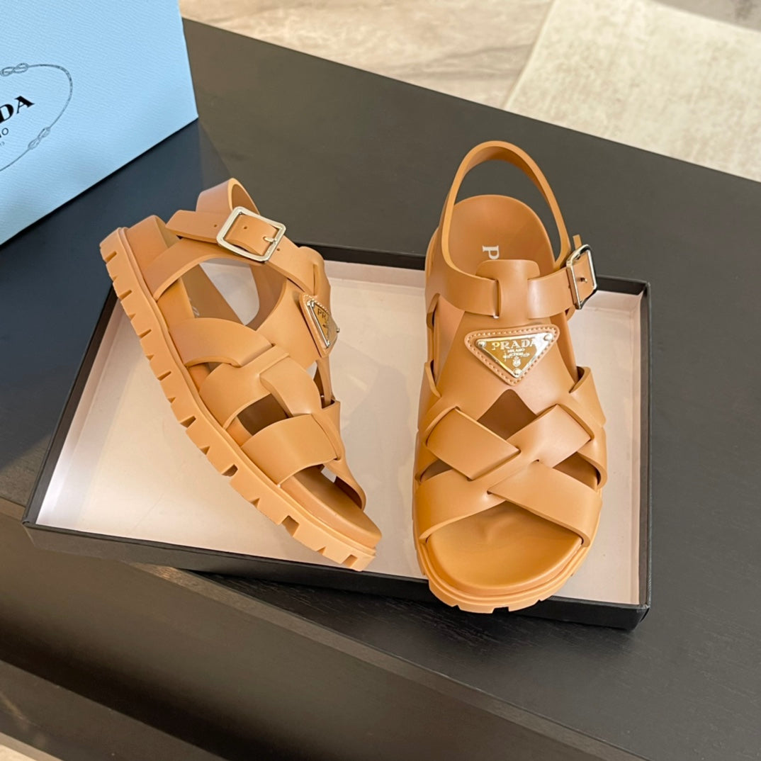 PRA CRISSCROSS RUBBER SANDALS BRONZE CALFSKIN - 35