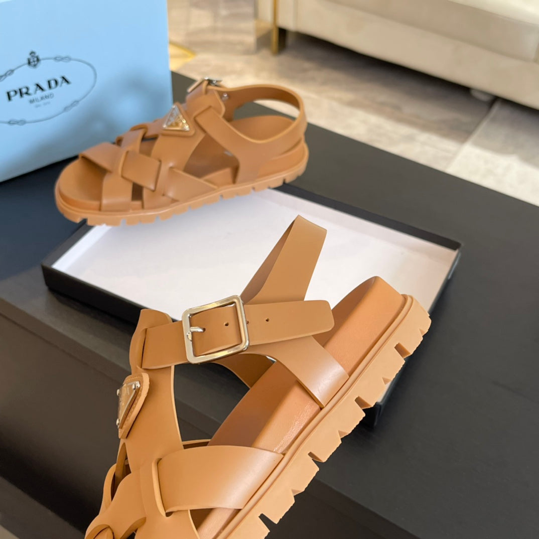 PRA CRISSCROSS RUBBER SANDALS BRONZE CALFSKIN - 35