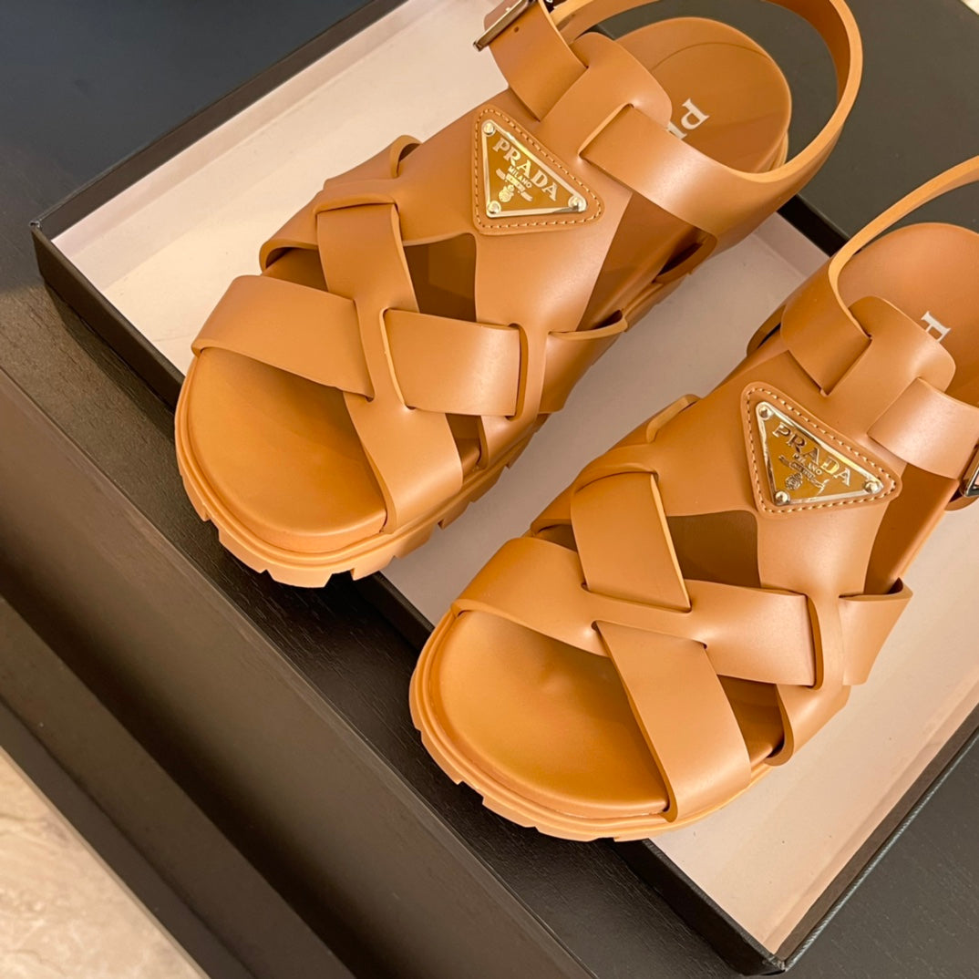 PRA CRISSCROSS RUBBER SANDALS BRONZE CALFSKIN - 35