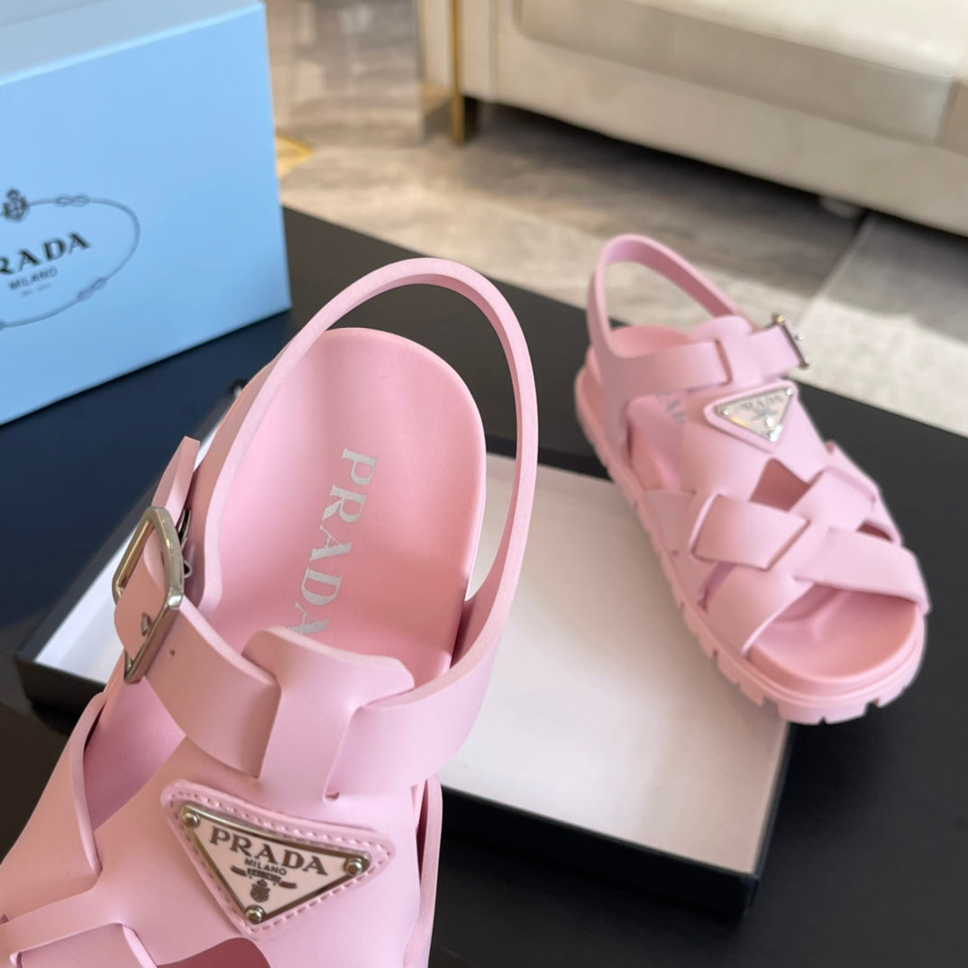 PRA CRISSCROSS RUBBER SANDALS LIGHT PINK CALFSKIN - 35