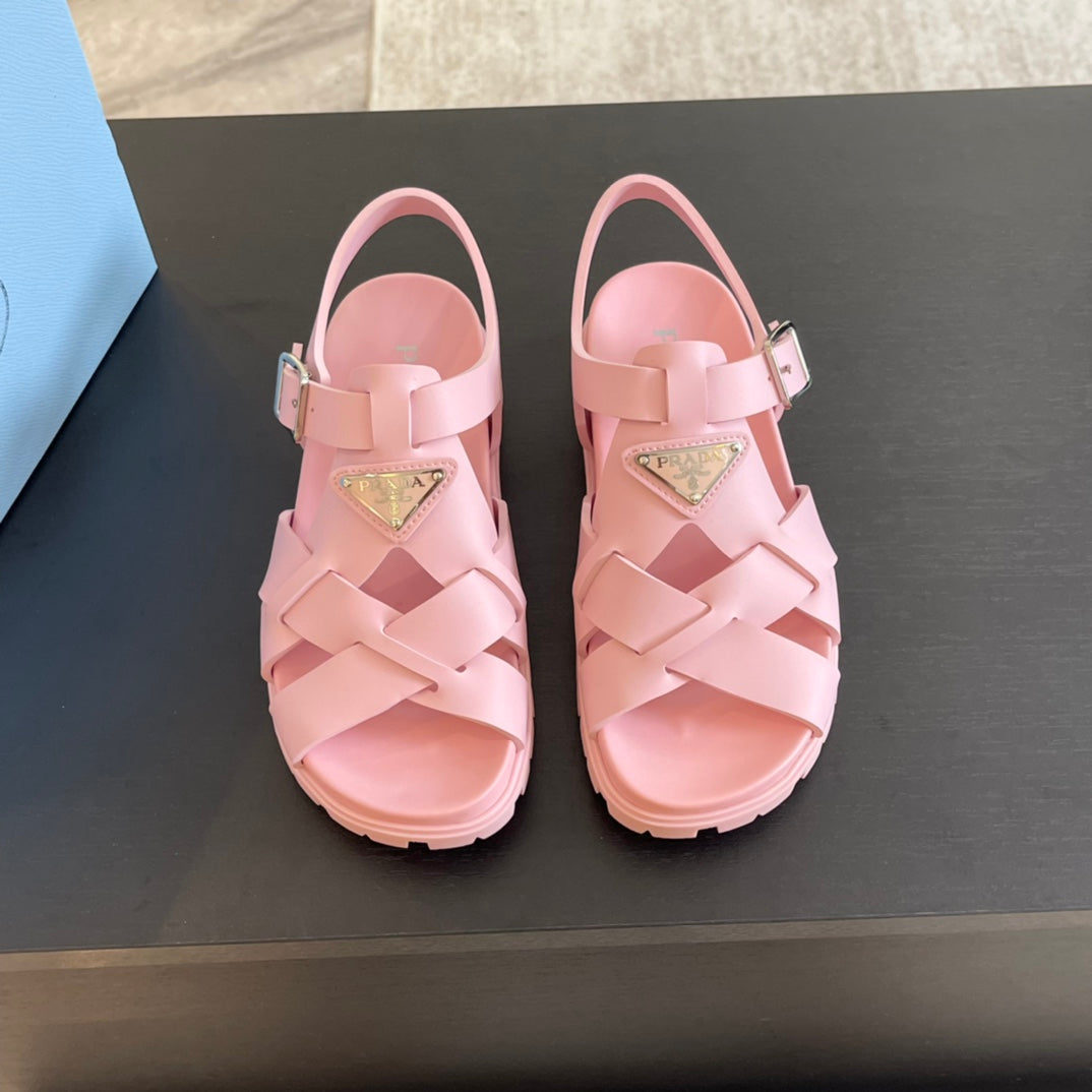 PRA CRISSCROSS RUBBER SANDALS LIGHT PINK CALFSKIN - 35