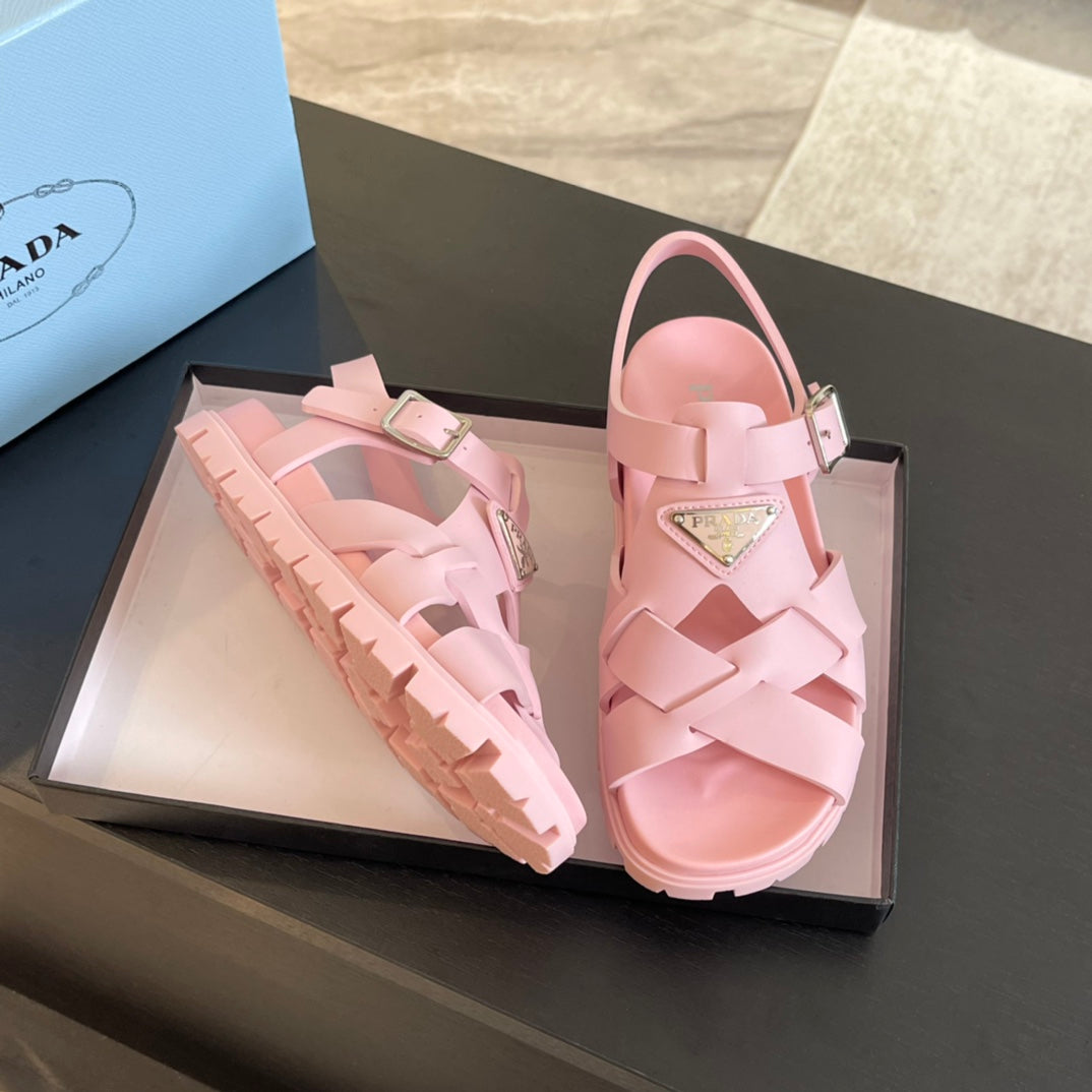 PRA CRISSCROSS RUBBER SANDALS LIGHT PINK CALFSKIN - 35