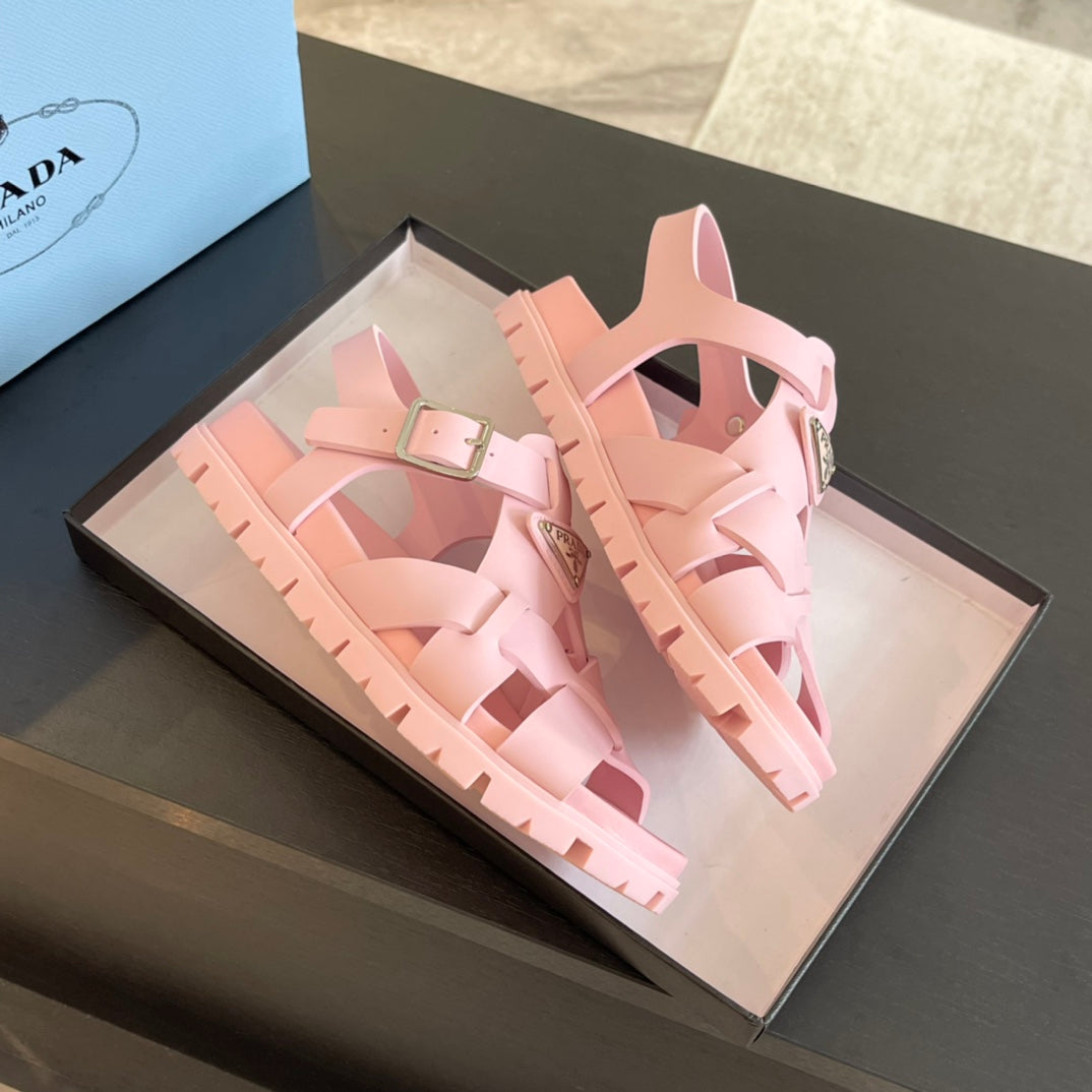 PRA CRISSCROSS RUBBER SANDALS LIGHT PINK CALFSKIN - 35