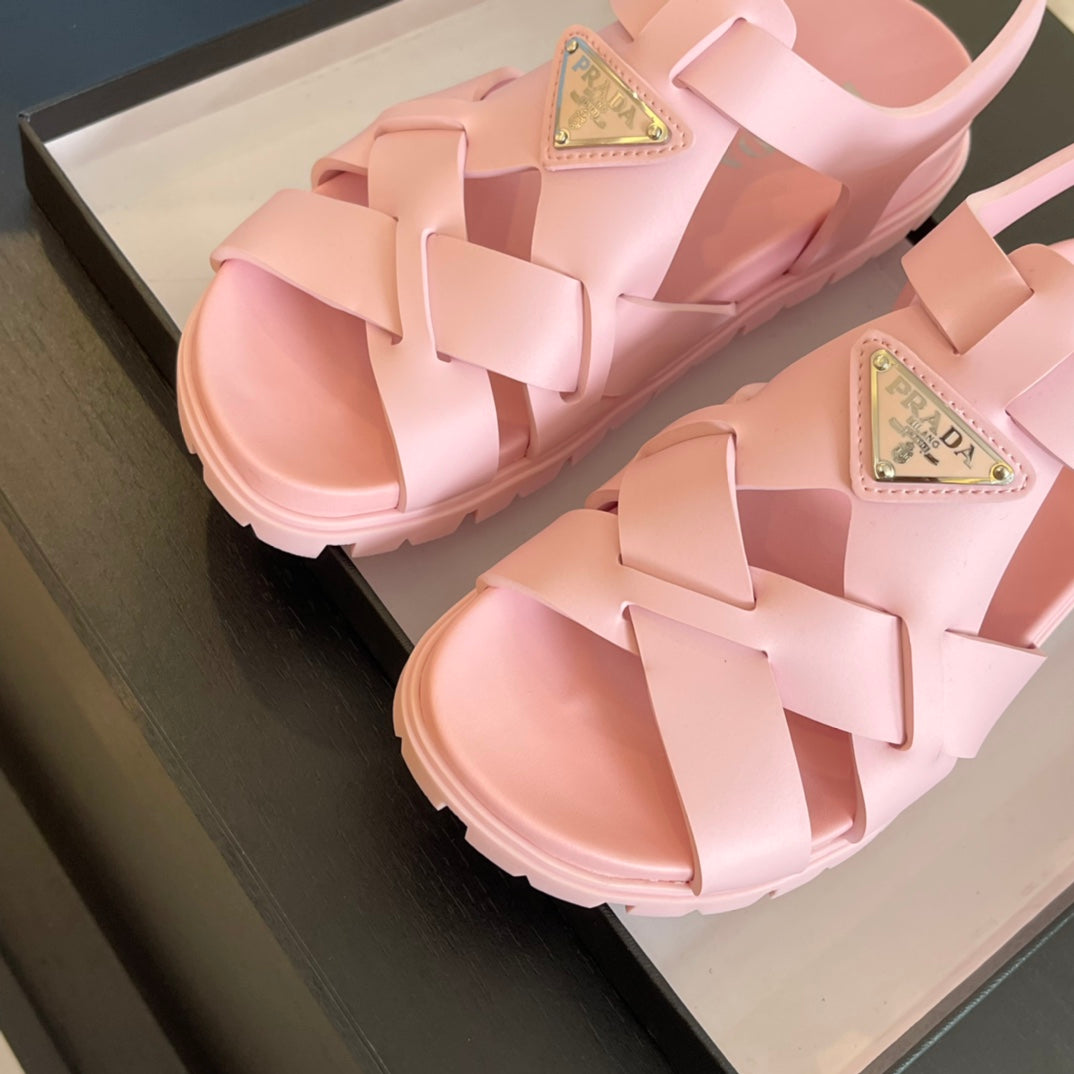 PRA CRISSCROSS RUBBER SANDALS LIGHT PINK CALFSKIN - 35